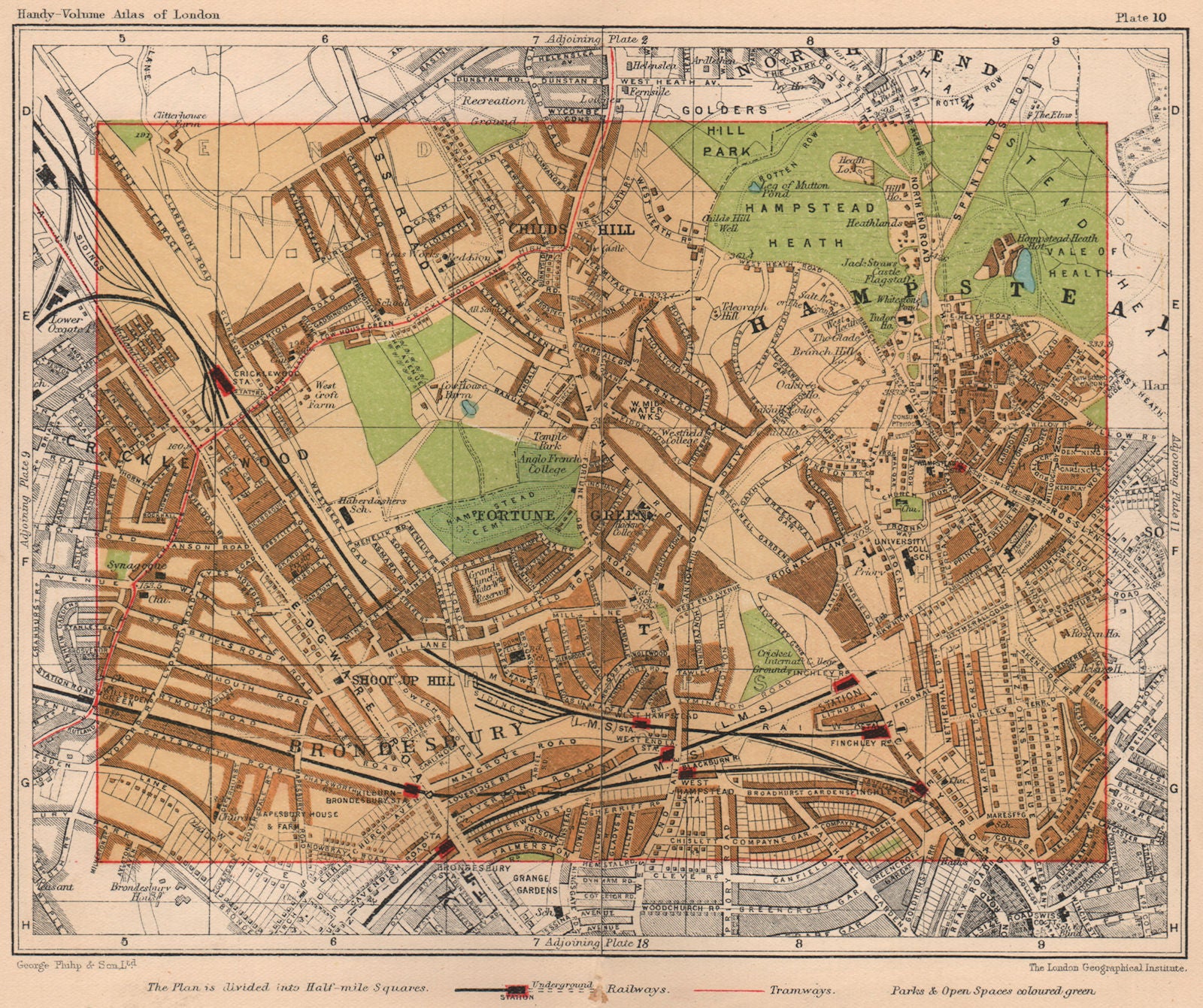 NW LONDON. Brondesbury Hampstead Cricklewood Childs Hill Fortune Green 1932 map